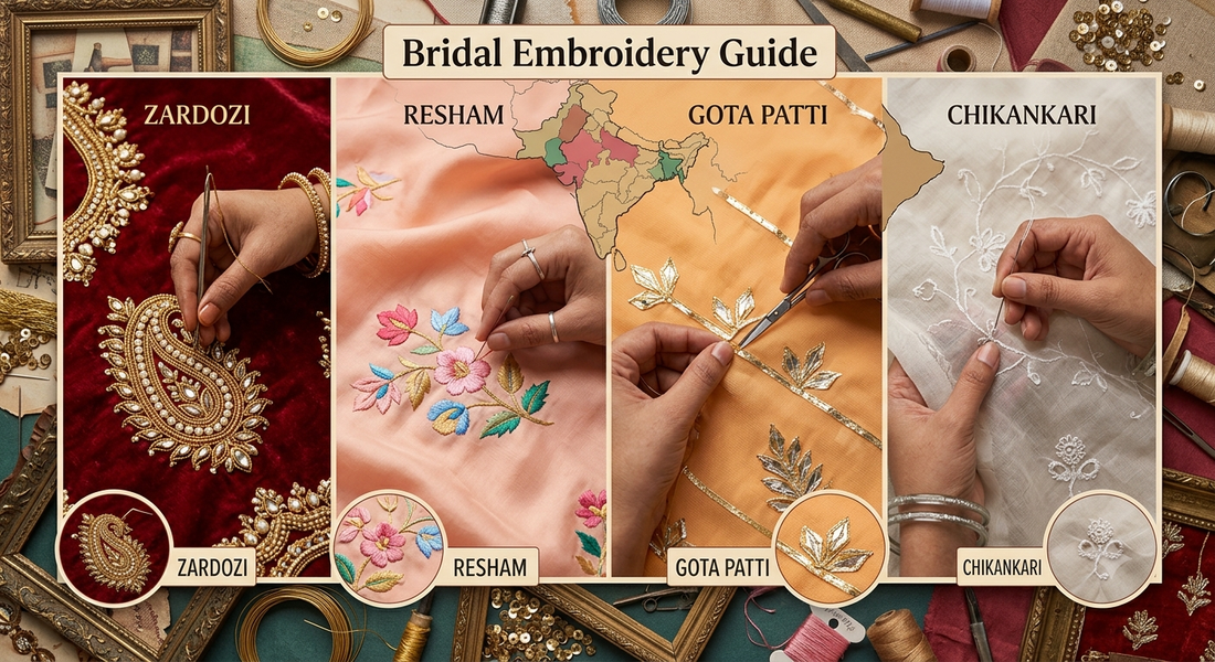 Bridal Embroidery Guide: Zardozi, Resham & More Explained