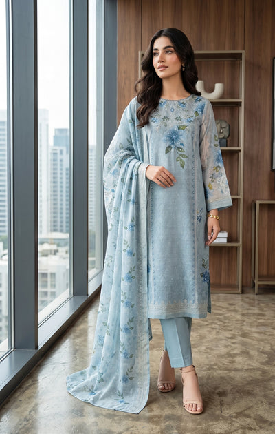 Pastel Blue Charm: Cotton Silk 3 Piece Suit