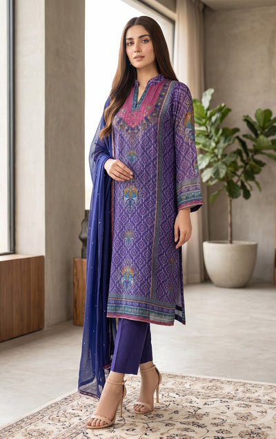 Cotton Silk 3 pcs vibrant violet-purple suit