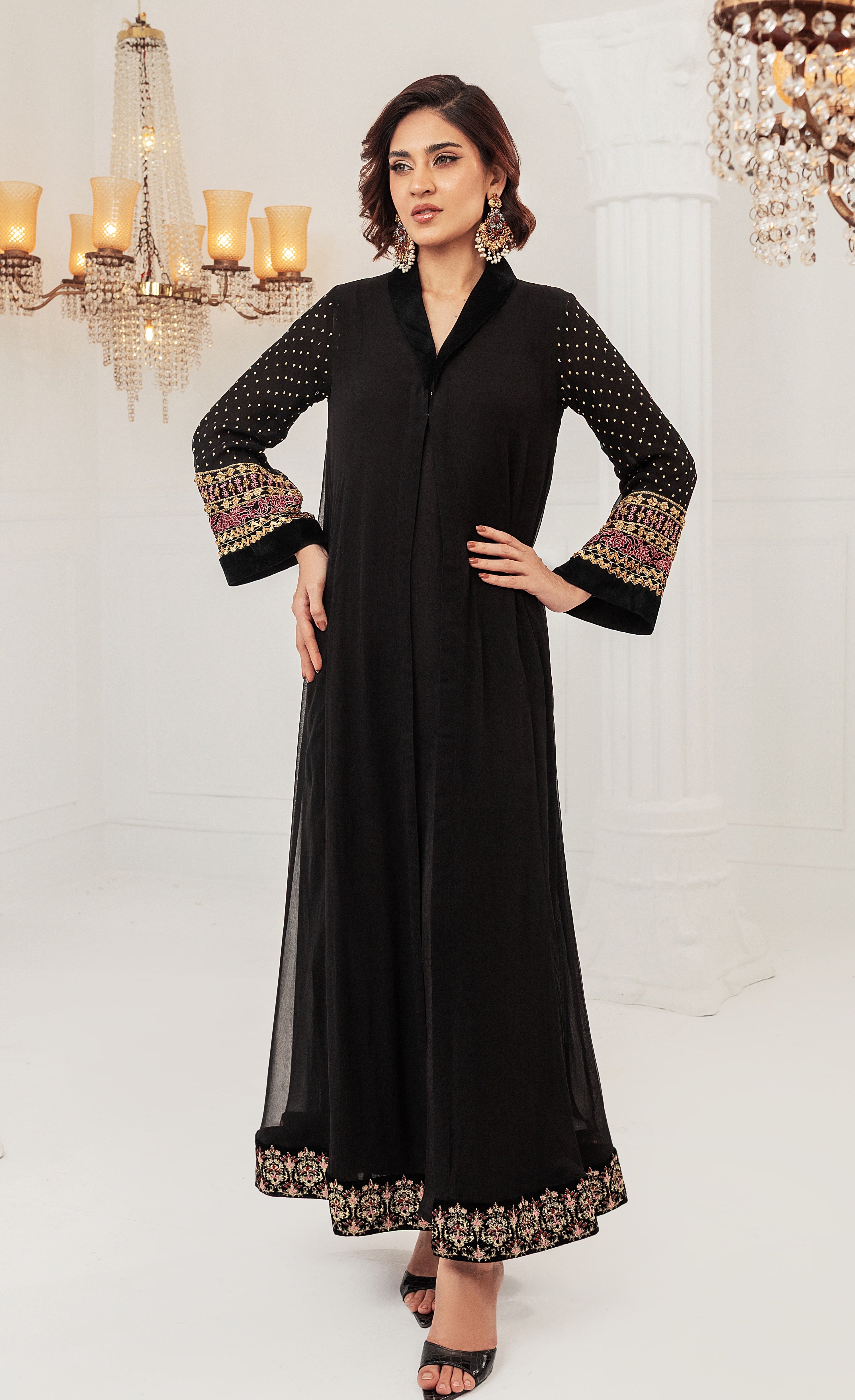 Black Velvet Chiffon Maxi Dress