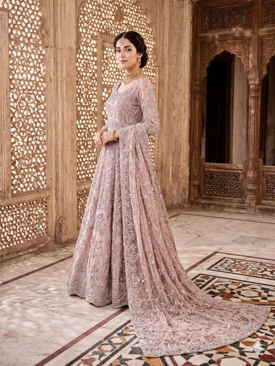 Mauve Blush Silver Zardozi Bridal Anarkali Gown