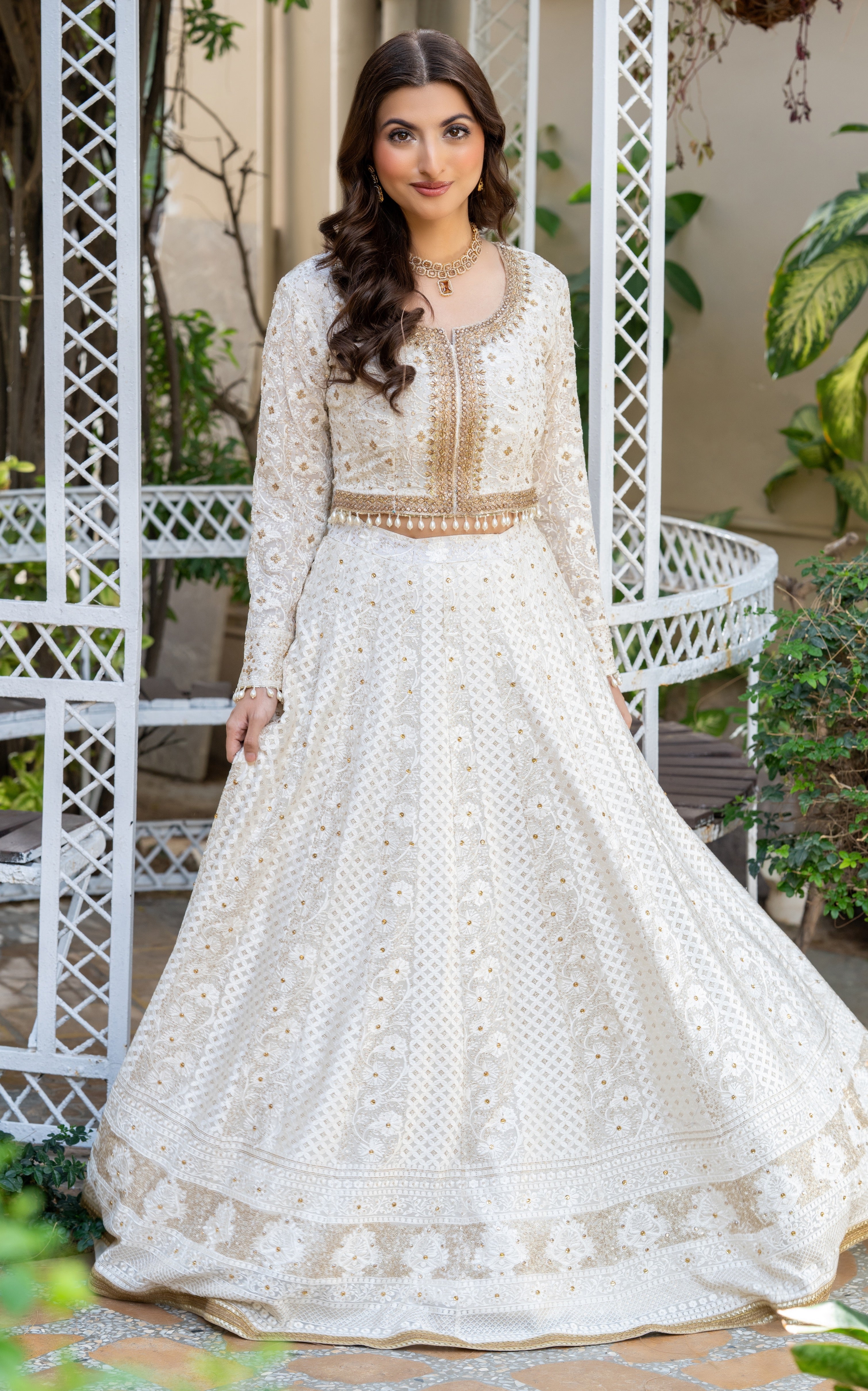 Ivory White & Gold Bridal Lehenga | Chikankari Wedding Wear – Mirage By ...