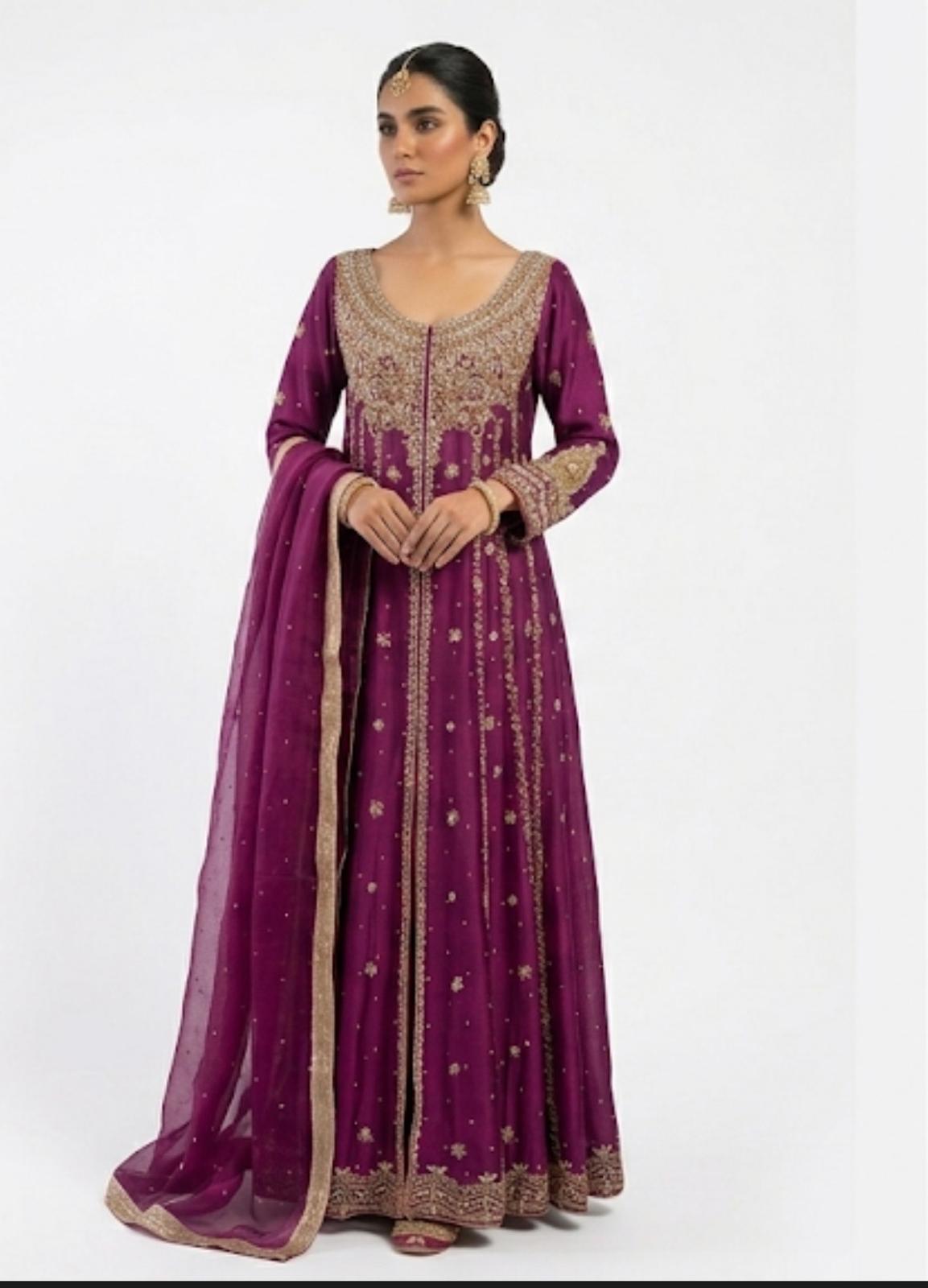 Royal Plum Anarkali Gown with Dupatta - labeled gown anatomy