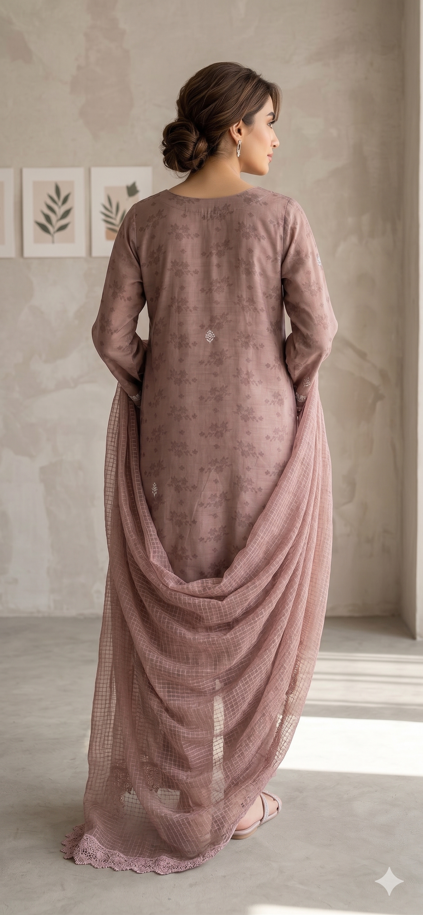 Dusty Mauve Booti Embroidered 3-Piece Suit | Elegant Ethnic Wear ...