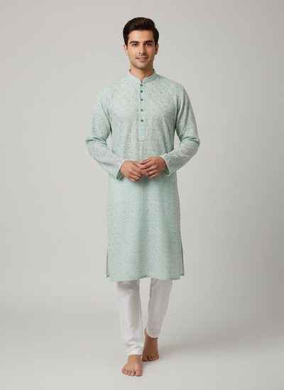 Elegant Men’s Mint Green Kurta Pajama – Stylish Festive Wear