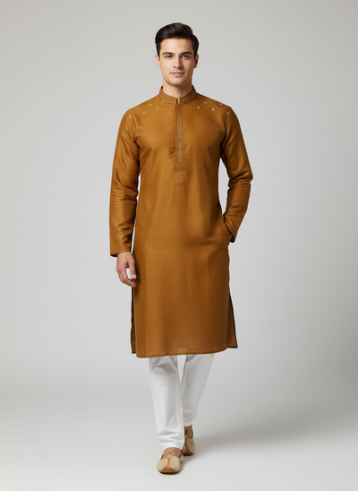Luxury Men’s Mustard Yellow Kurta Pajama – Comfortable and Stylish