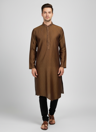 Stunning Men’s Dark Brown Kurta Pajama for Weddings and Festivals