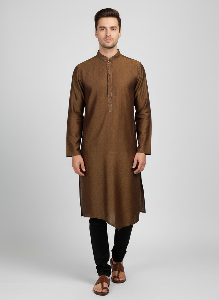 Stunning Men’s Dark Brown Kurta Pajama for Weddings and Festivals
