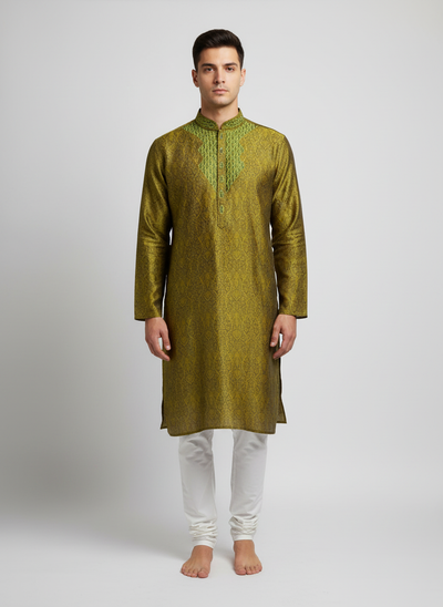 Elegant Men’s Olive Green Kurta Pajama – Stylish Festive Wear