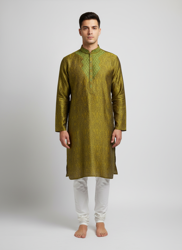 Elegant Men’s Olive Green Kurta Pajama – Stylish Festive Wear
