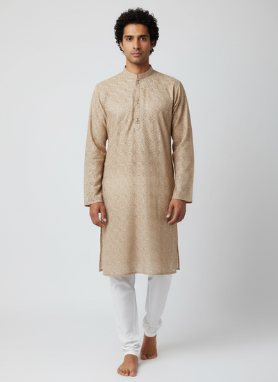 Stunning Men’s Champagne Beige Kurta Pajama for Weddings and Festivals