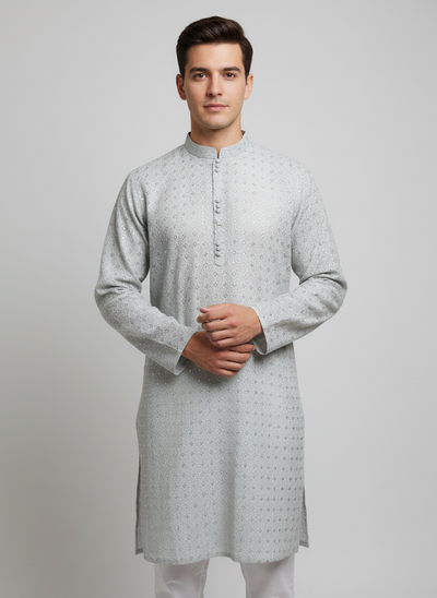 Men’s Light Grey Kurta Pajama – Comfortable abd Stylish Festive Wear