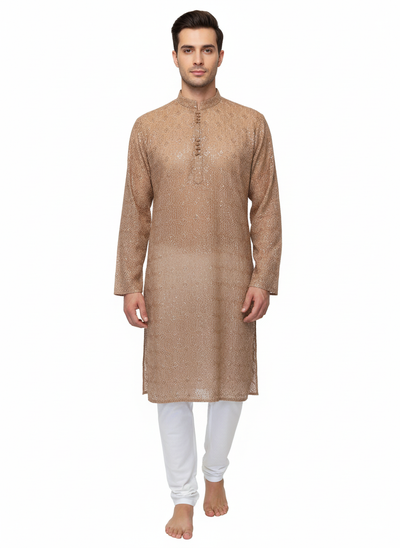 Men’s Warm Tan Kurta Pajama – Elegant and Stylish Festive Wear