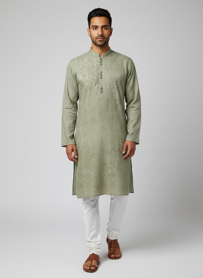 Men’s Sage Green Kurta Pajama – Elegant and Stylish Festive Wear