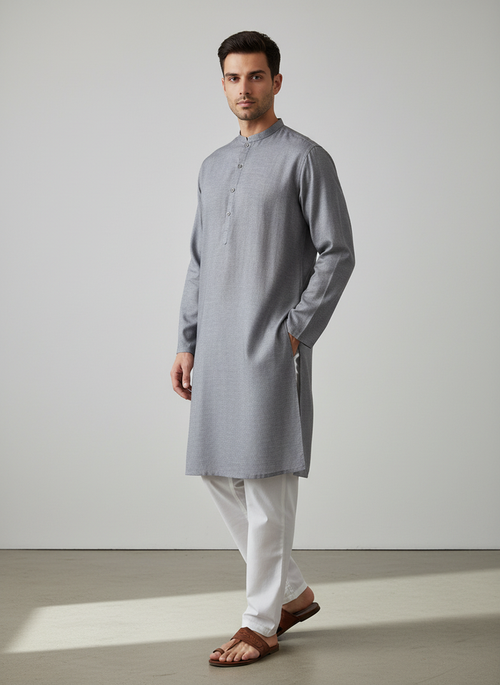 Men’s Silver Kurta Pajama – Perfect for Festivals and Special Occasions